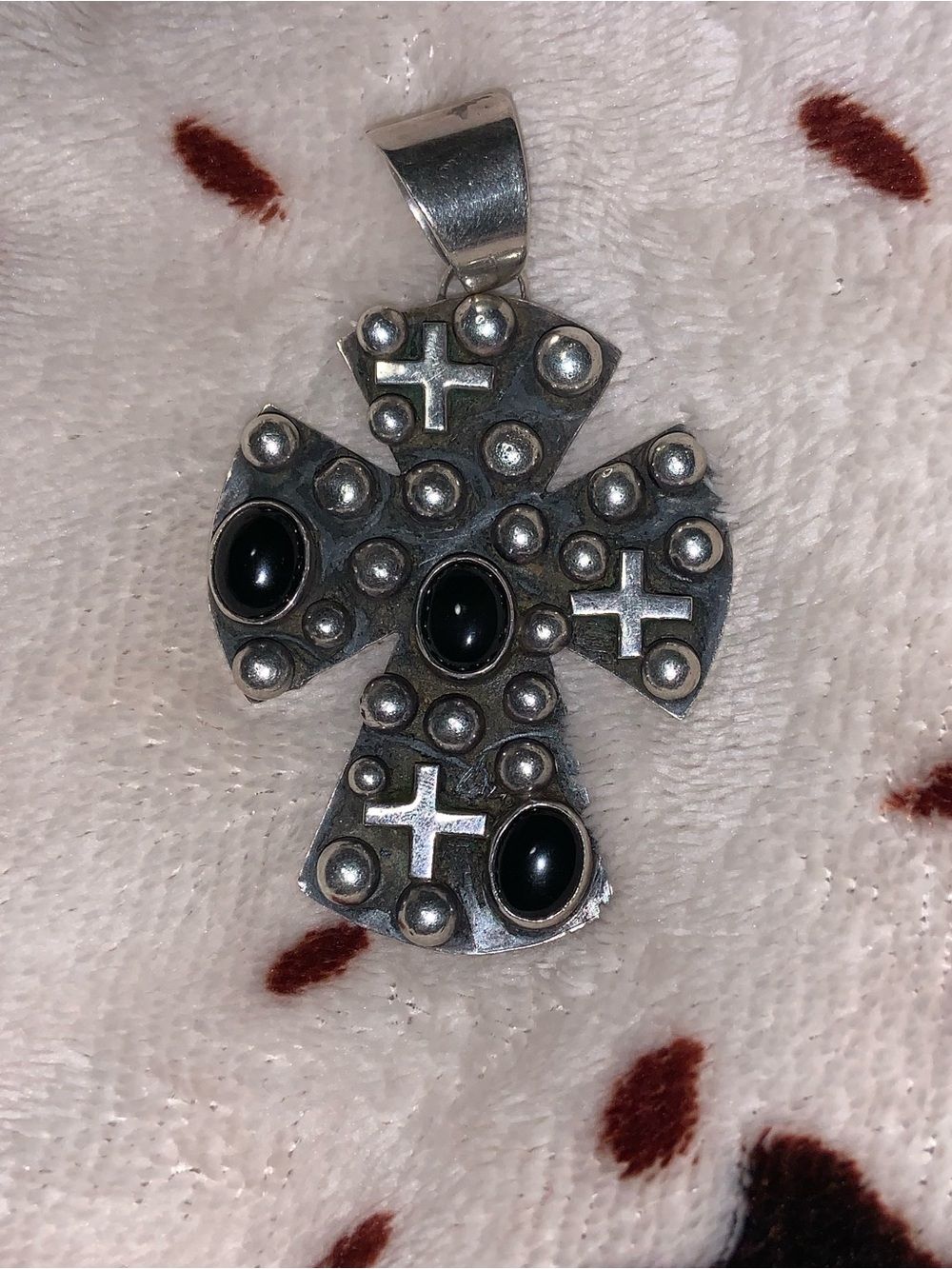 Ronnie Willie Native American  Silver Cross Pendant with 3 Onyx